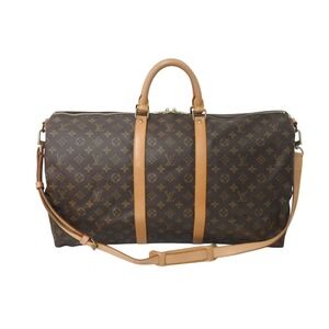 LOUIS VUITTON Keepall Boston Bag Monogram Coated Canvas Natural Leather Brown